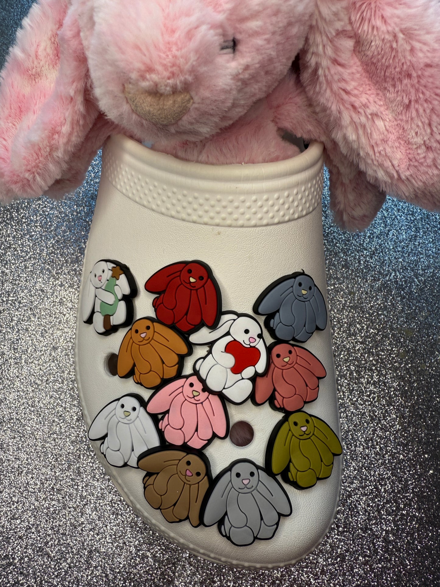 coloured bunny shoe charms