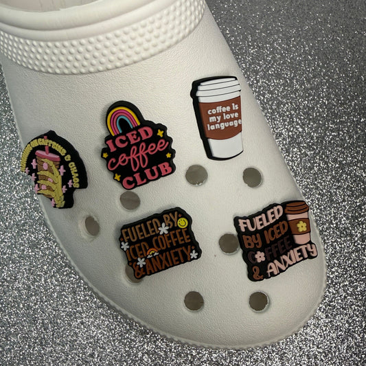 Coffee, iced coffee, caffeine shoe charm collection