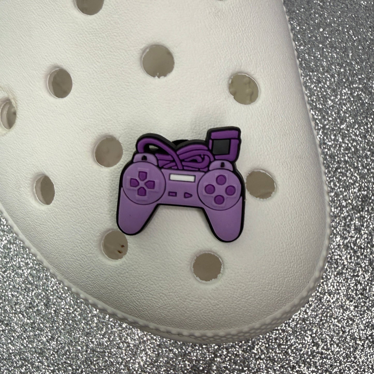 Purple controller shoe charm