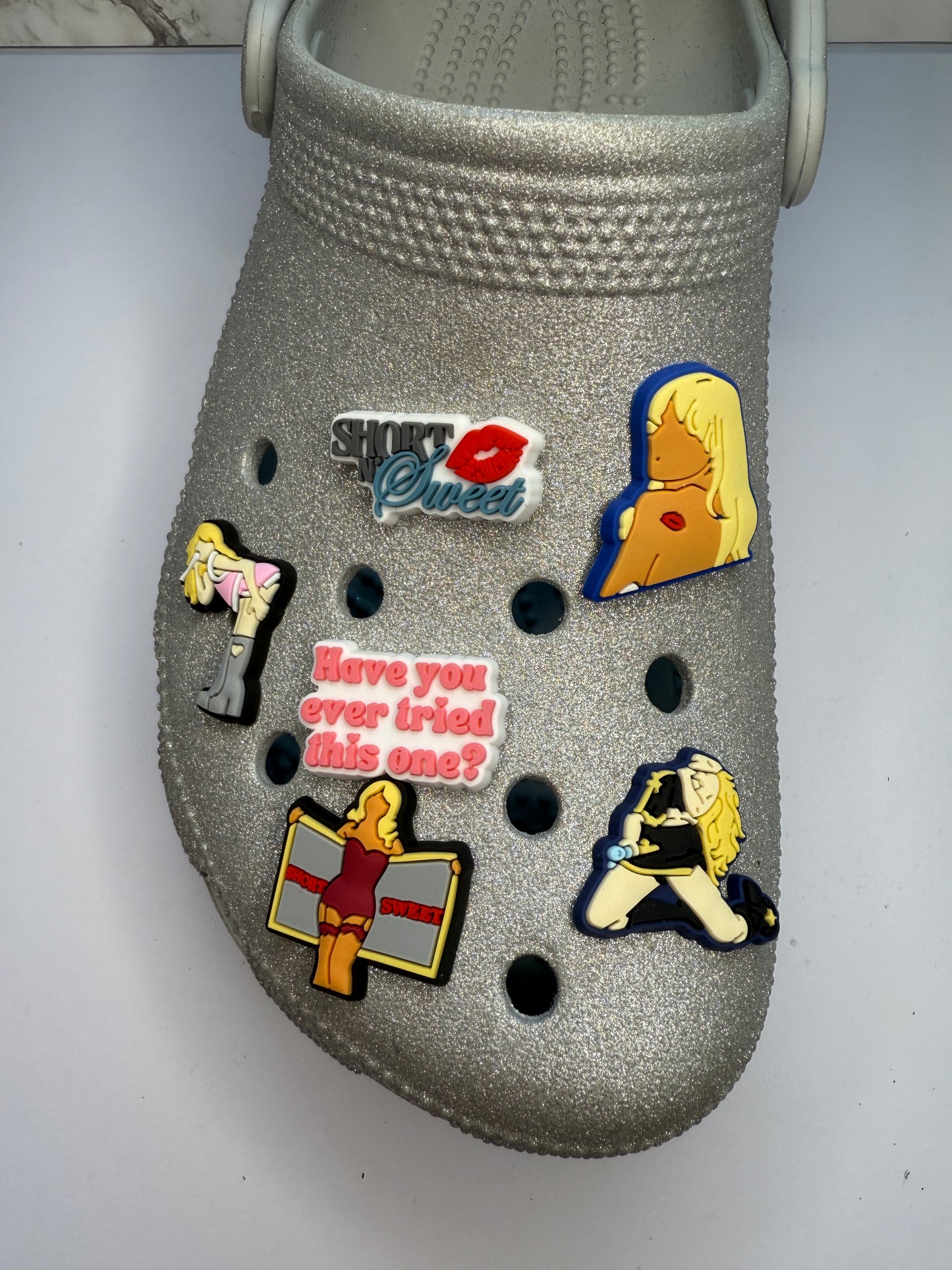 Sabrina Carpenter Short n Sweet SHOE CHARMS & KEYRINGS - MANCHILD mans bestfriend - `Juno 'have you ever tried this one'