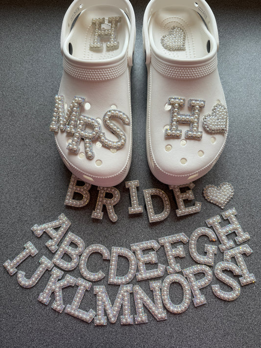 Bridal/Bride shoe charm collection - pearl letters. Silver gems - (CHARMS ONLY)