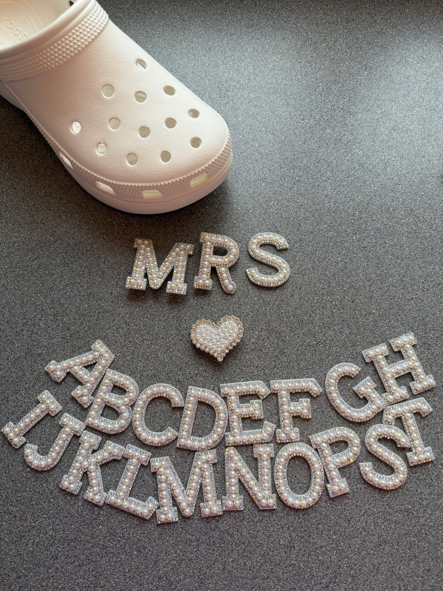 Bridal/Bride shoe charm collection - pearl letters. Silver gems - (CHARMS ONLY)