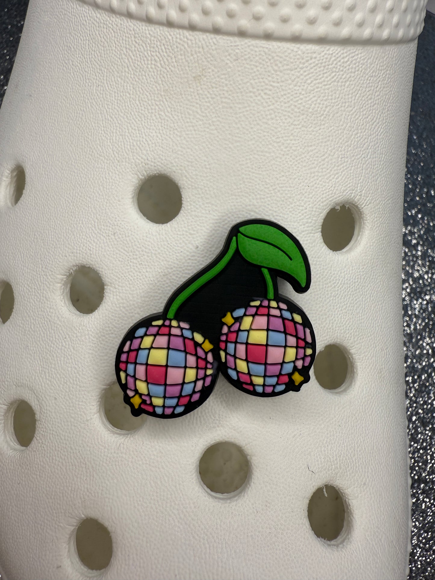 Disco ball cherry shoe charm