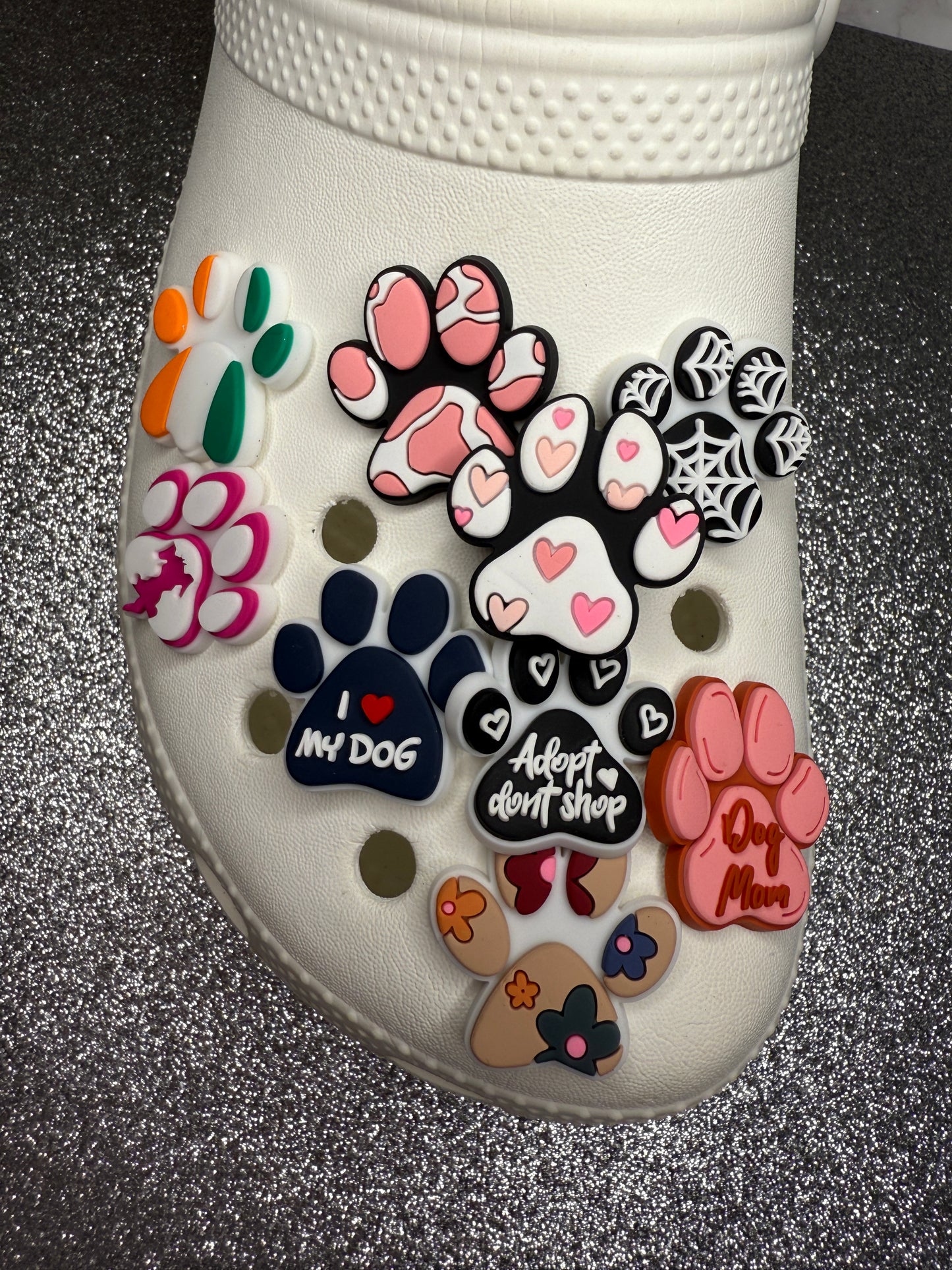 Pattern paw print shoe charms - dogs, adopt don't shop, dog mum