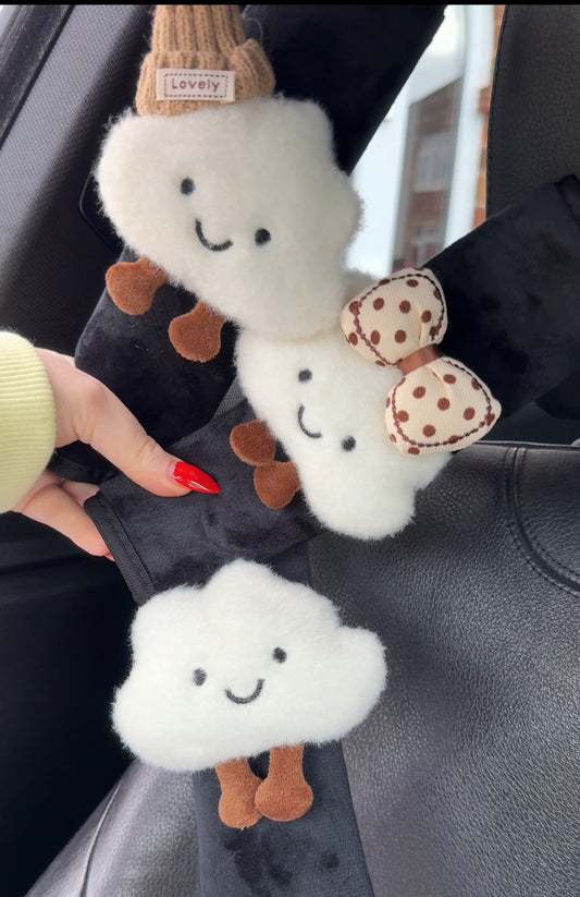 x1 Seat belt cover - cute cloud plush design. Seat belt shoulder pad/protector