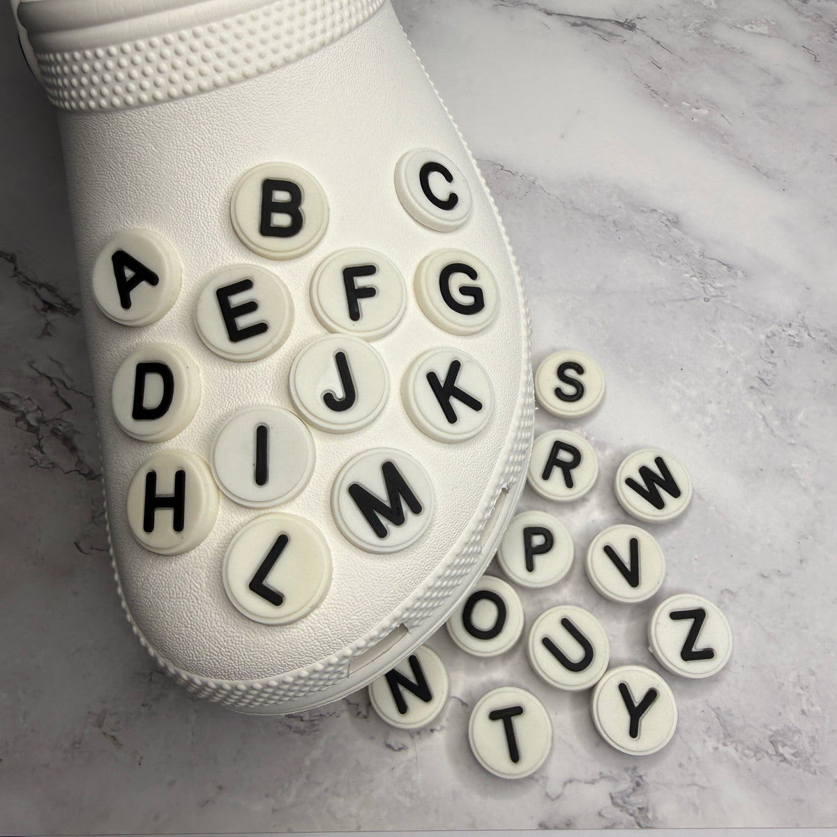 Circle letters shoe charms