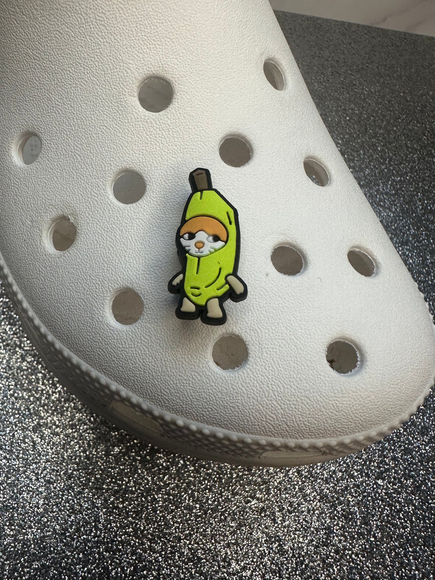 Cat in banana suit shoe charm - happy happy happy