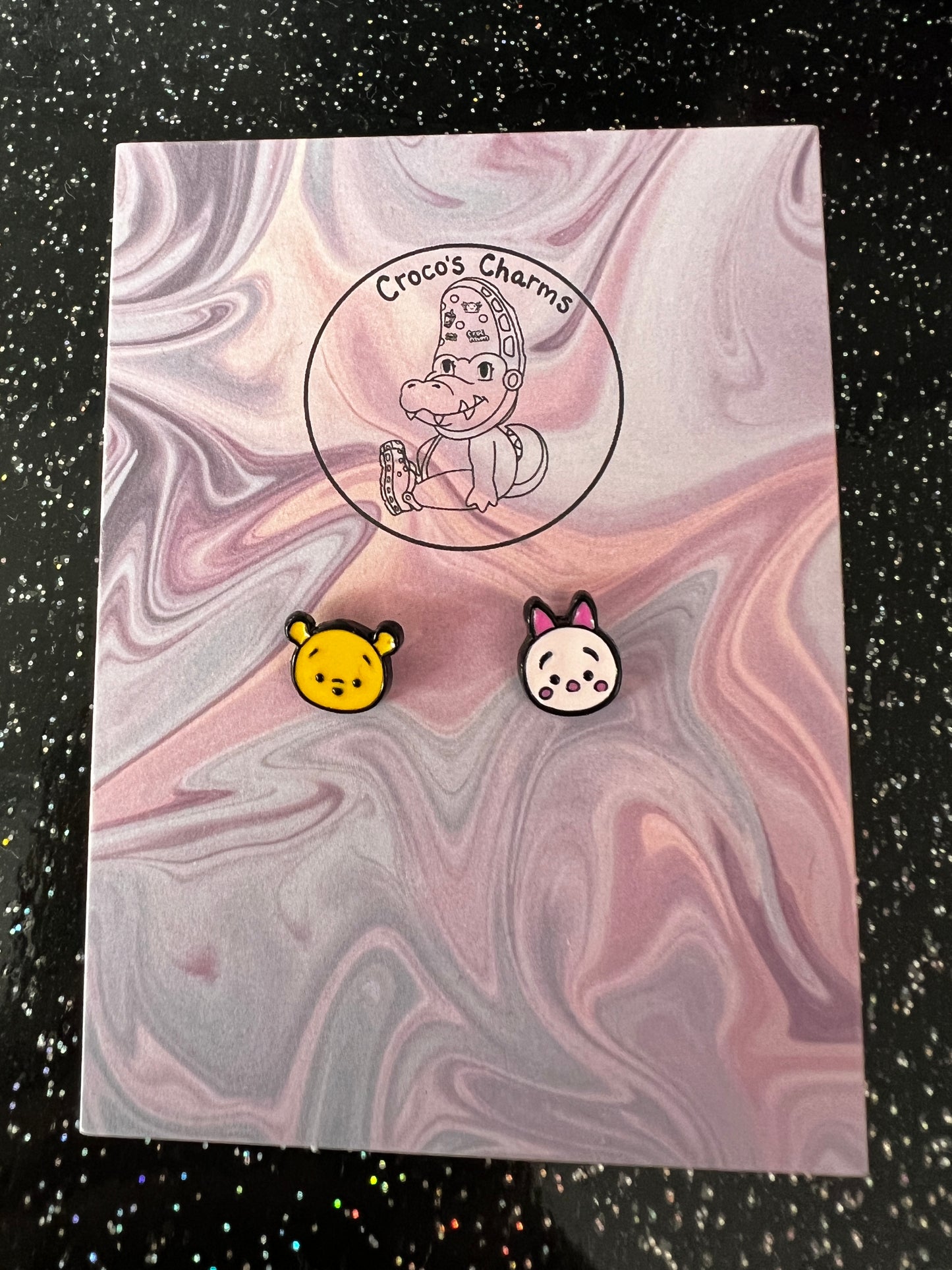 Bear and piglet pair of earrings