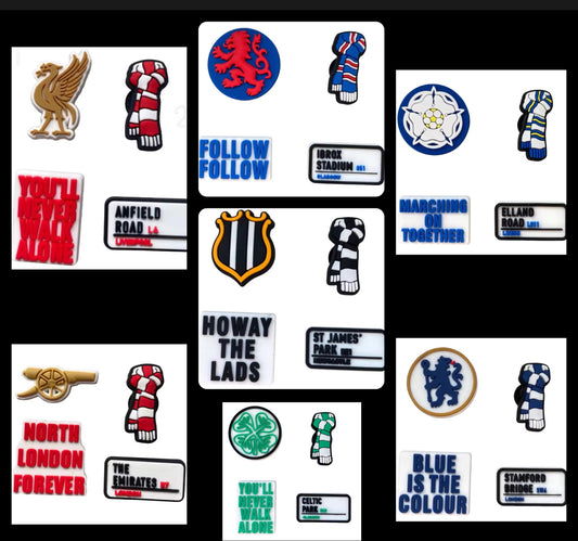 X4 football team shoe charm BUNDLES - Newcastle, Leeds, Liverpool, Celtiç, Chelseá