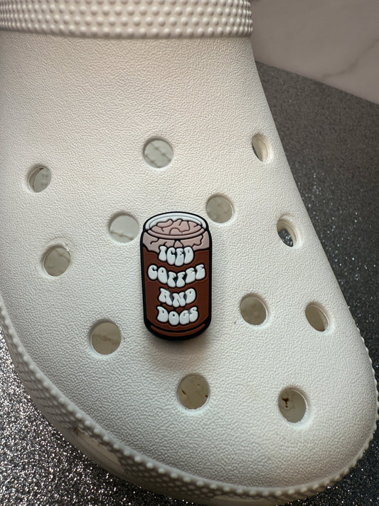 Iced coffee and dogs shoe charm