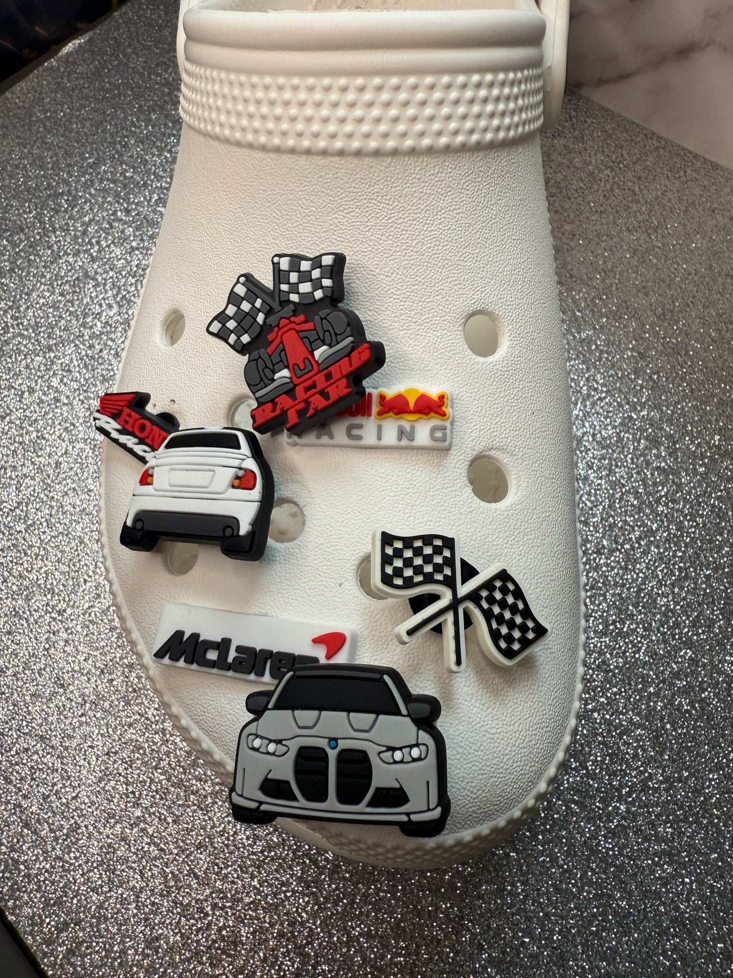 Car racing shoe charm collection