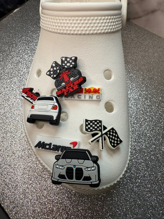 Car racing shoe charm collection