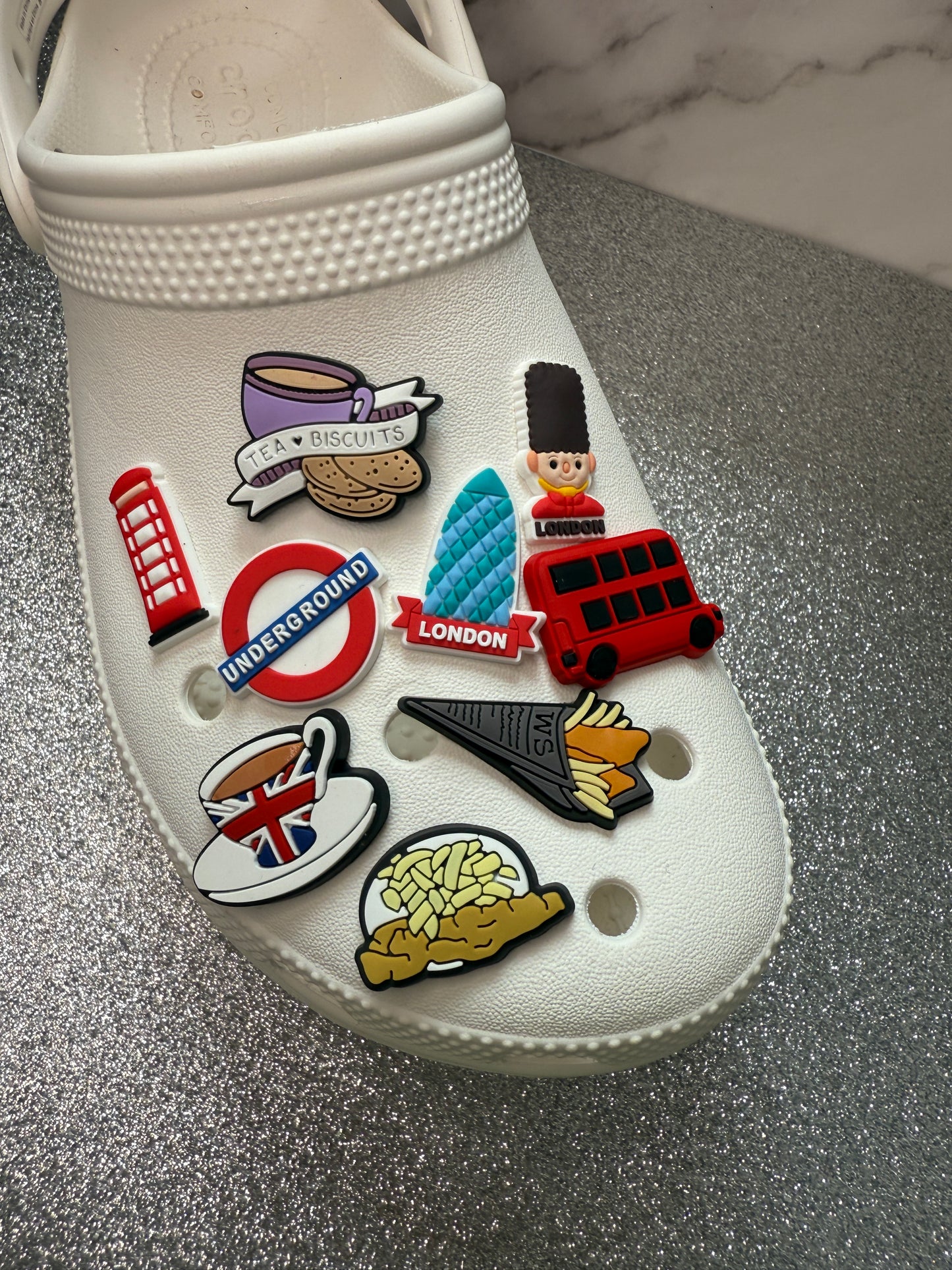 London/Great Britain themed shoe charm collection