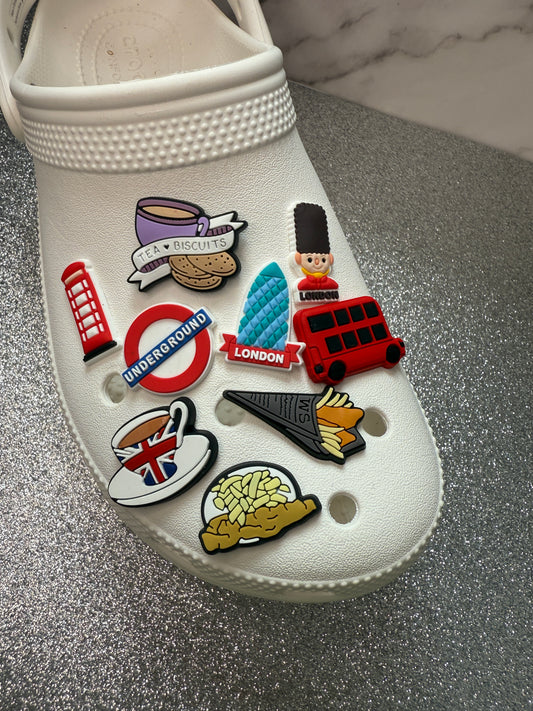 London/Great Britain themed shoe charm collection