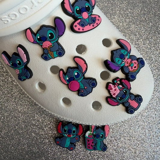 Cutesy pink blue alien stitcħ shoe charm collection