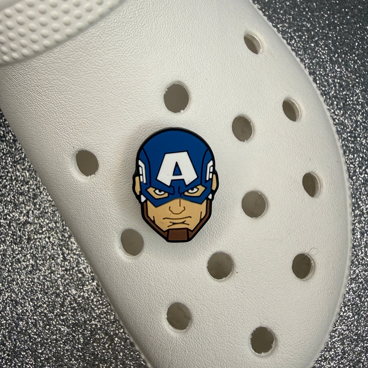 Superhero faces shoe charms