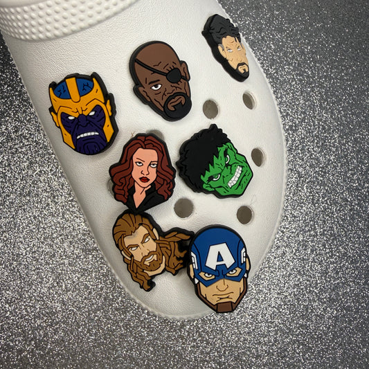 Superhero faces shoe charms