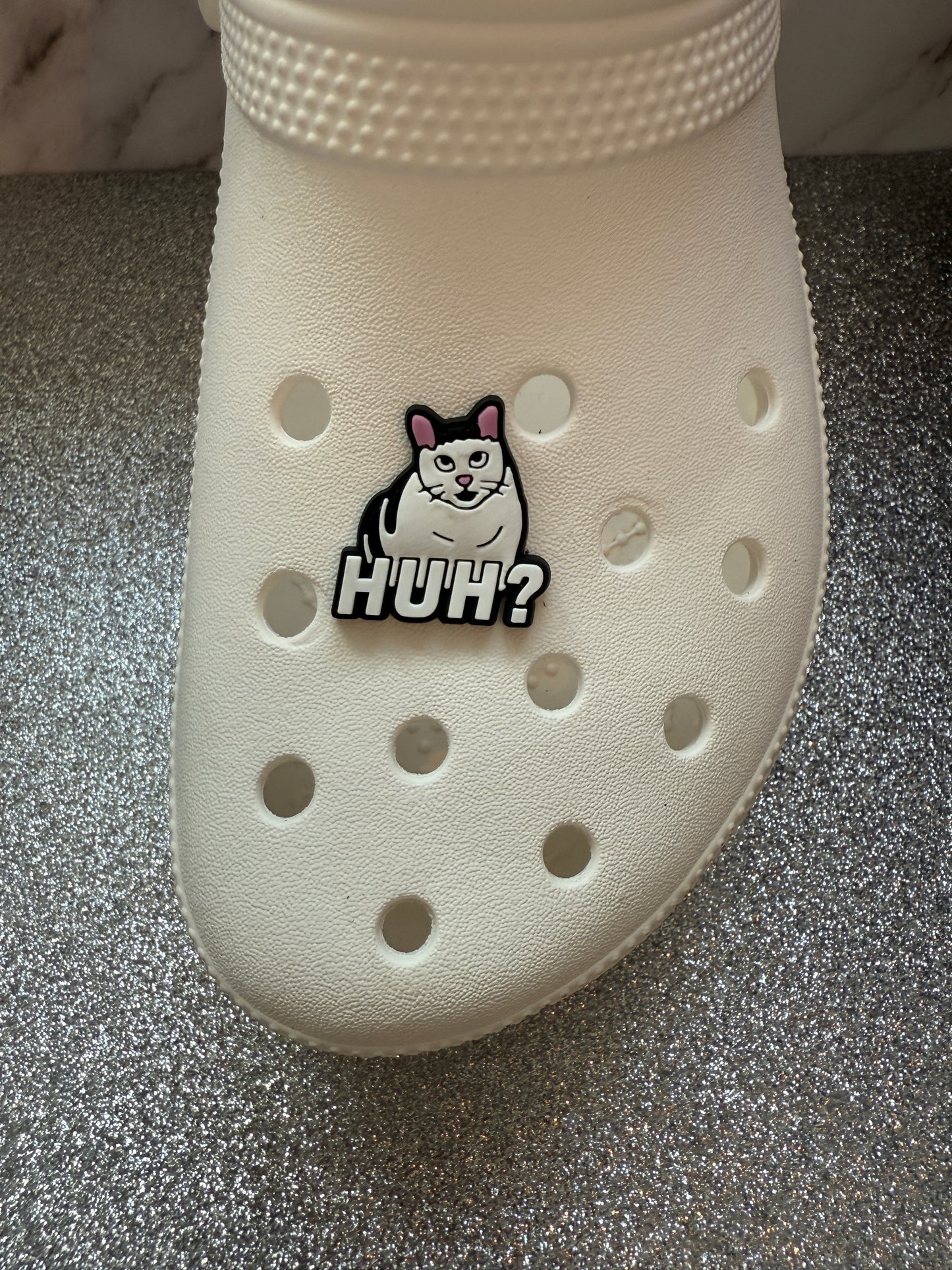 Huh meme cat shoe charm