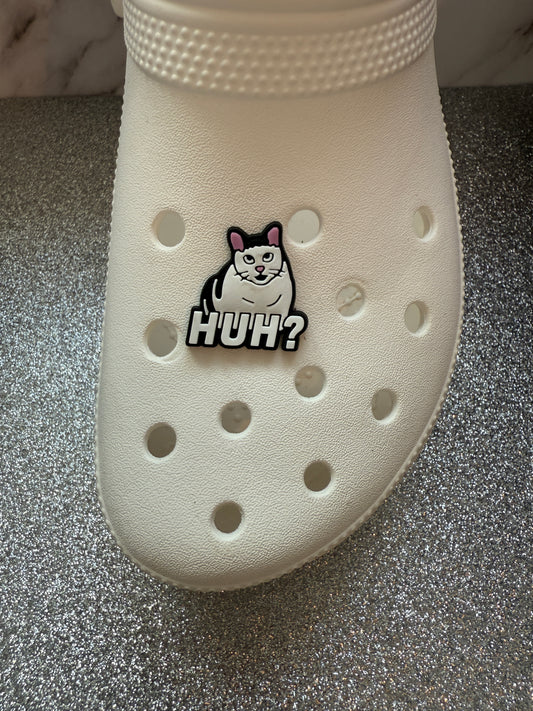 Huh meme cat shoe charm