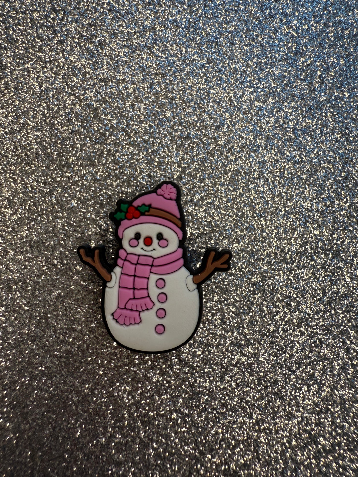 Pink girly Christmas shoe charms - Santa snowman