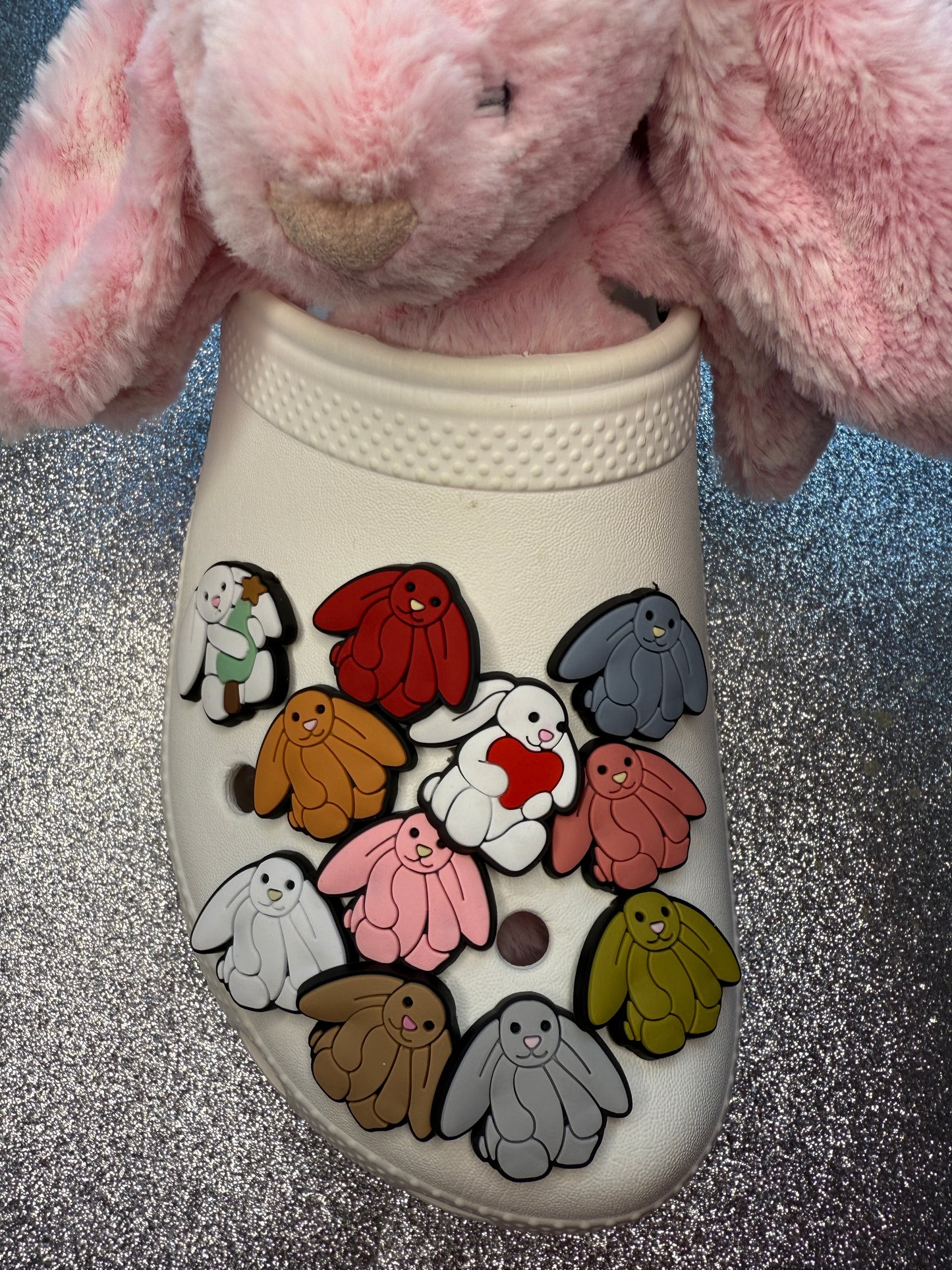 teddy coloured bunny shoe charms