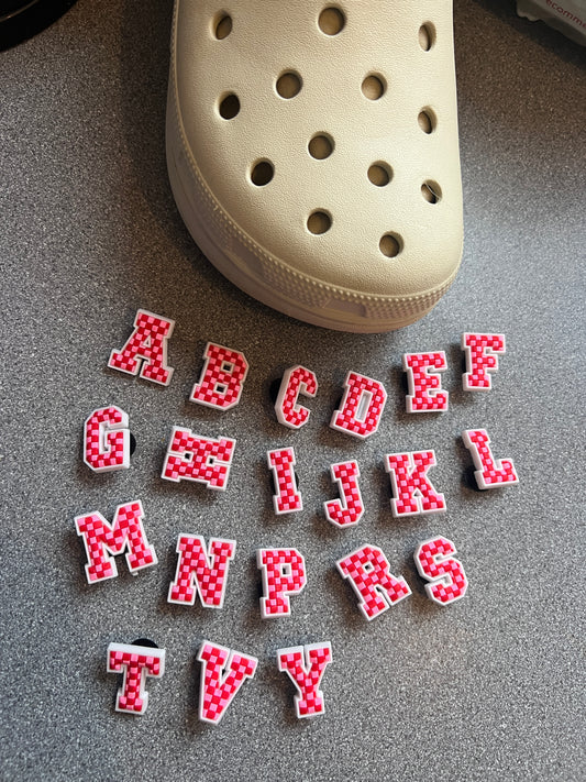 Pink and red checkered Letters shoe charm collection