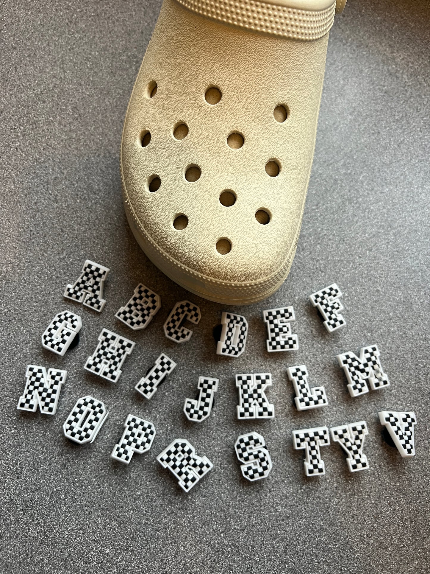 Black and white checkered Letter shoe charms