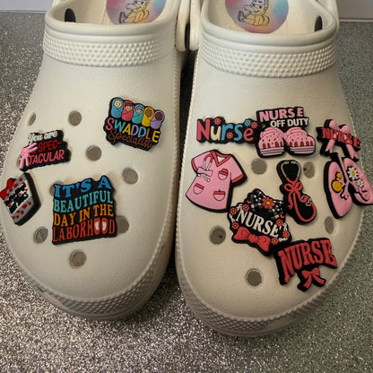 Pink Midwife and Nurse shoe charm collection