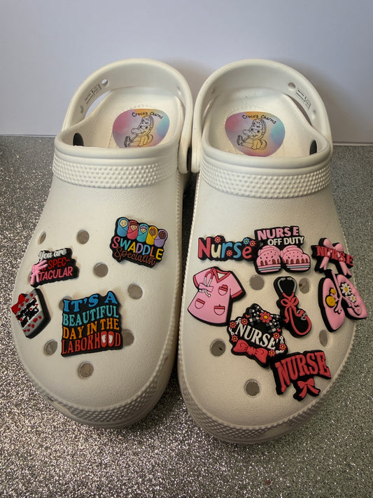 Pink Midwife and Nurse shoe charm collection
