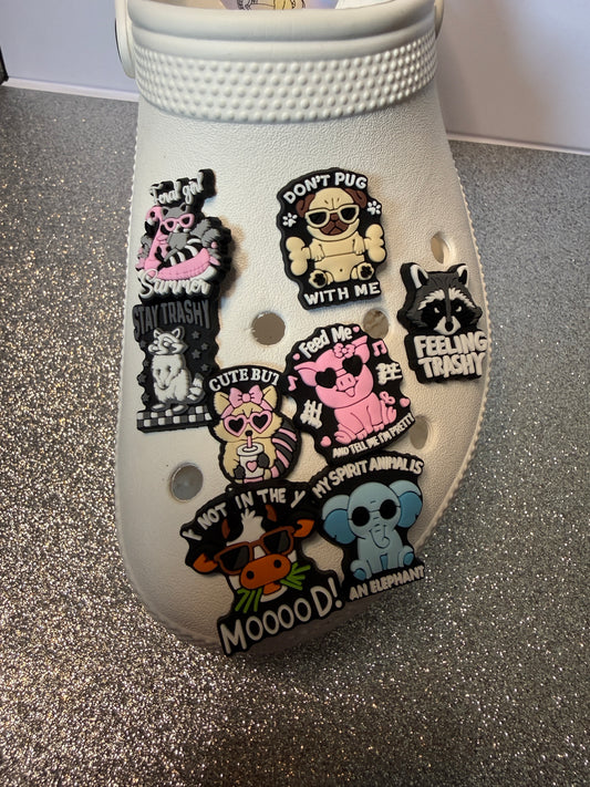 Funny animal shoe charms - raccoon, feeling feral etc...