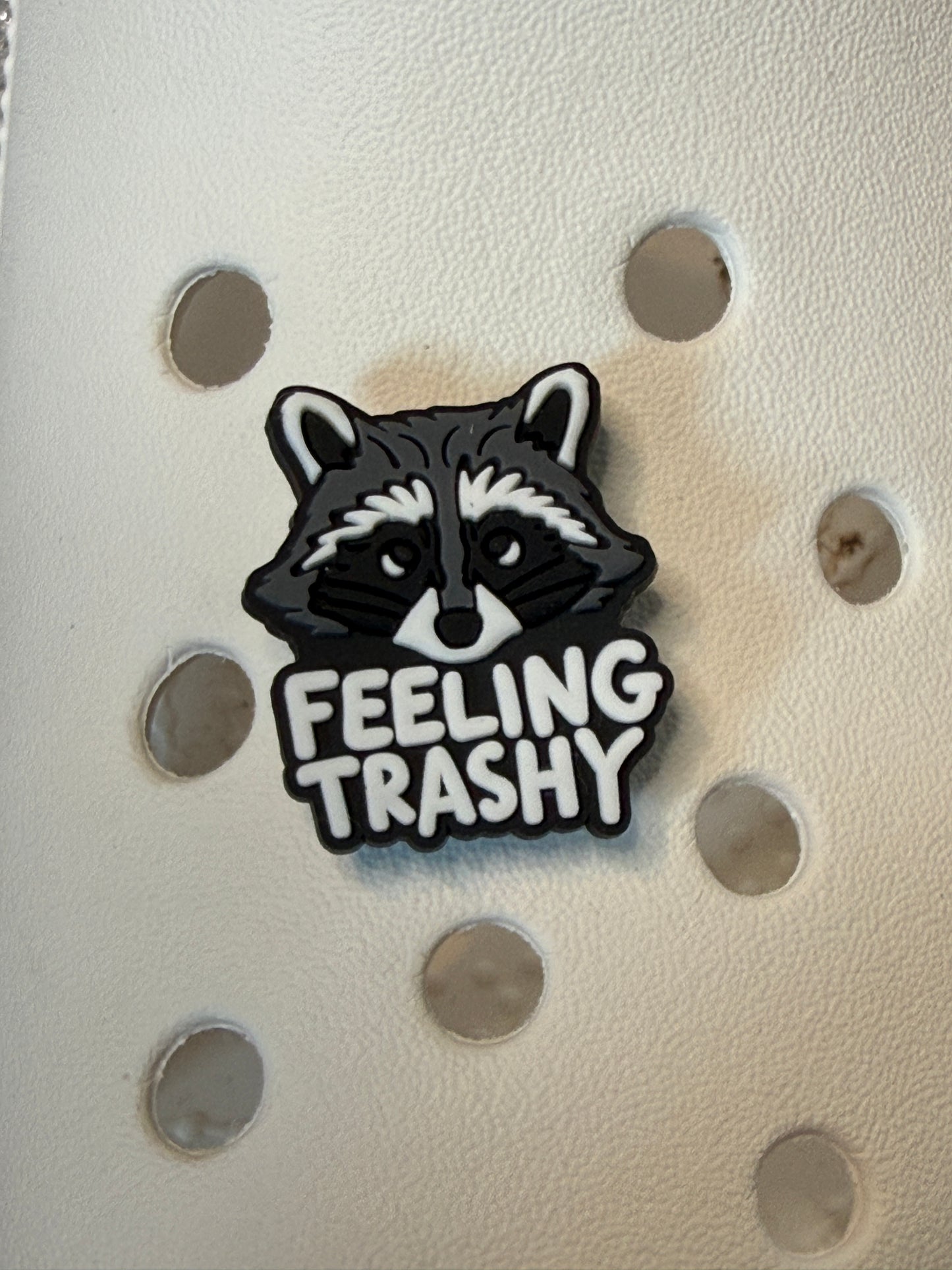 Funny animal shoe charms - raccoon, feeling feral etc...