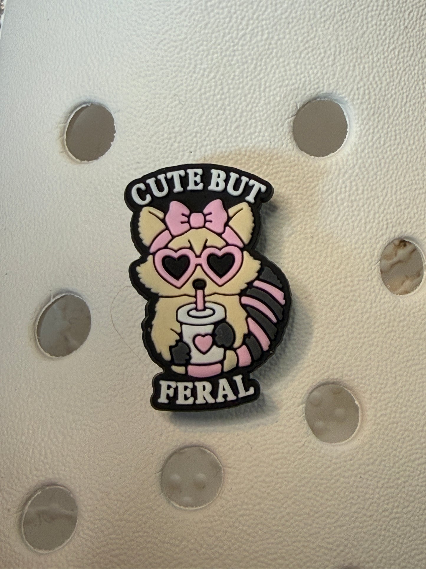Funny animal shoe charms - raccoon, feeling feral etc...