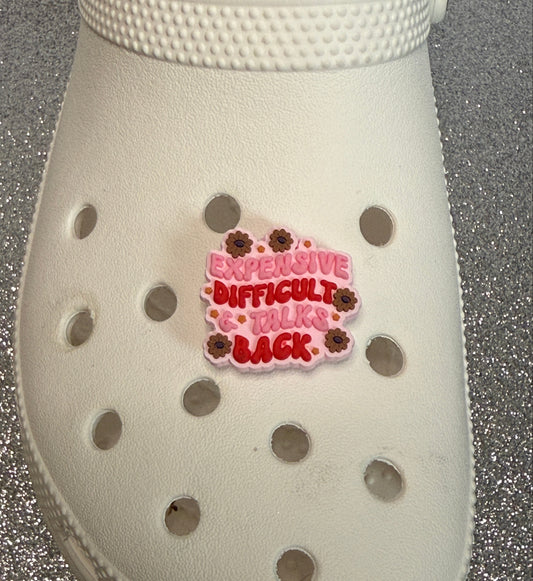 Expensive, difficult & talks back shoe charm