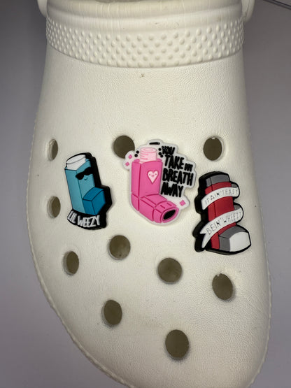 Inhaler/Asthma shoe charm "it aint easy being wheezy"