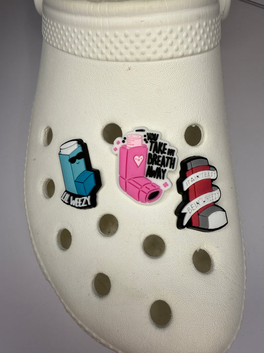 Inhaler/Asthma shoe charm "it aint easy being wheezy"