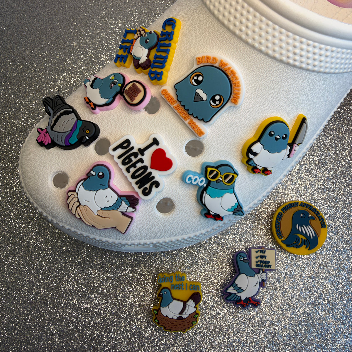 Pigeon lovers shoe charm collection
