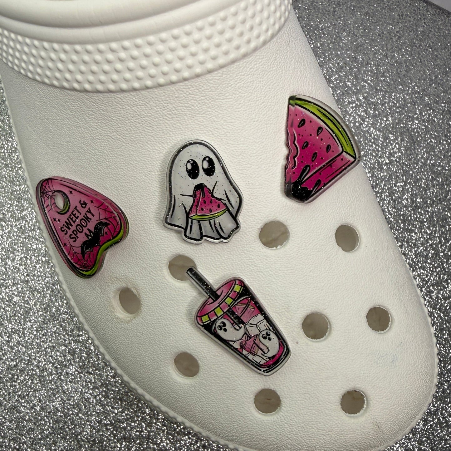 Sparkly resin pink halloween charms - ghost cups, watermelon etc...