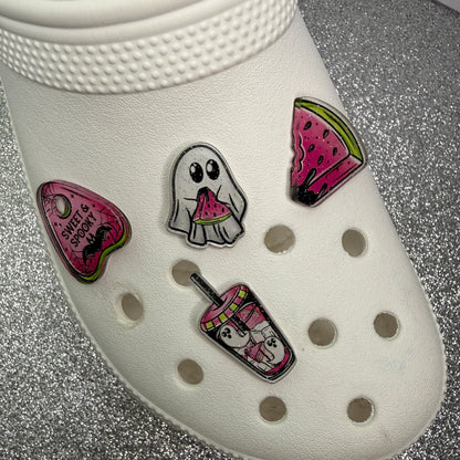 Sparkly resin pink halloween charms - ghost cups, watermelon etc...