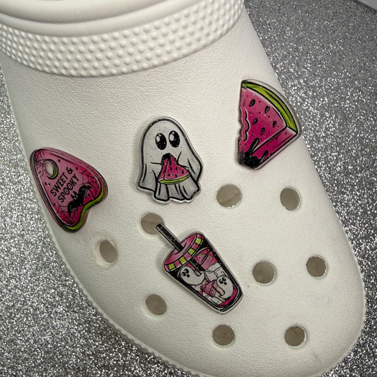 Sparkly resin pink halloween charms - ghost cups, watermelon etc...