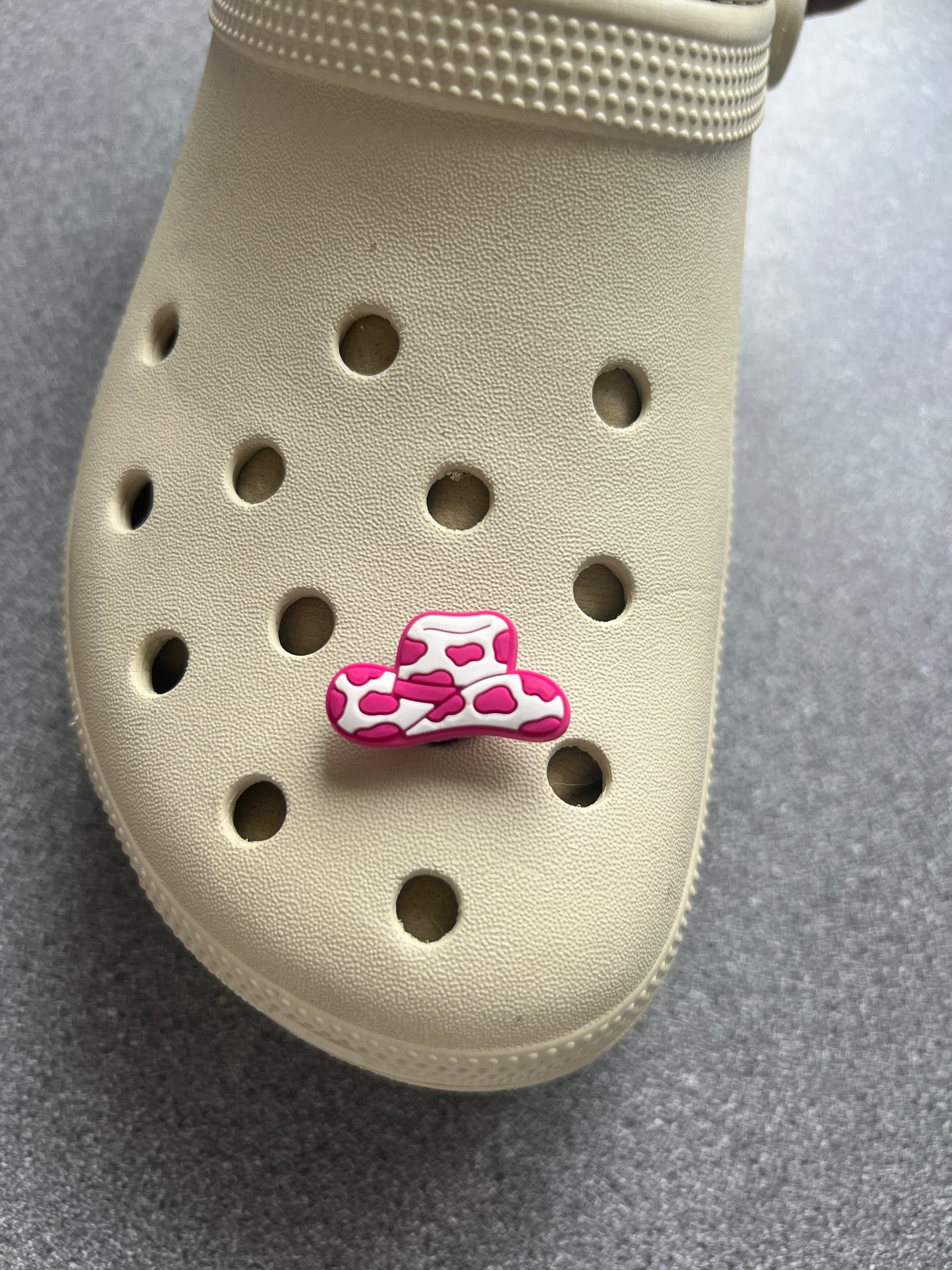 Pink and white cowgirl/croc themed shoe charms