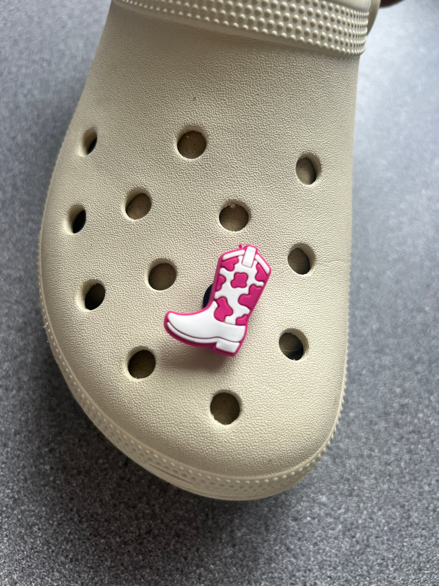 Pink and white cowgirl/croc themed shoe charms