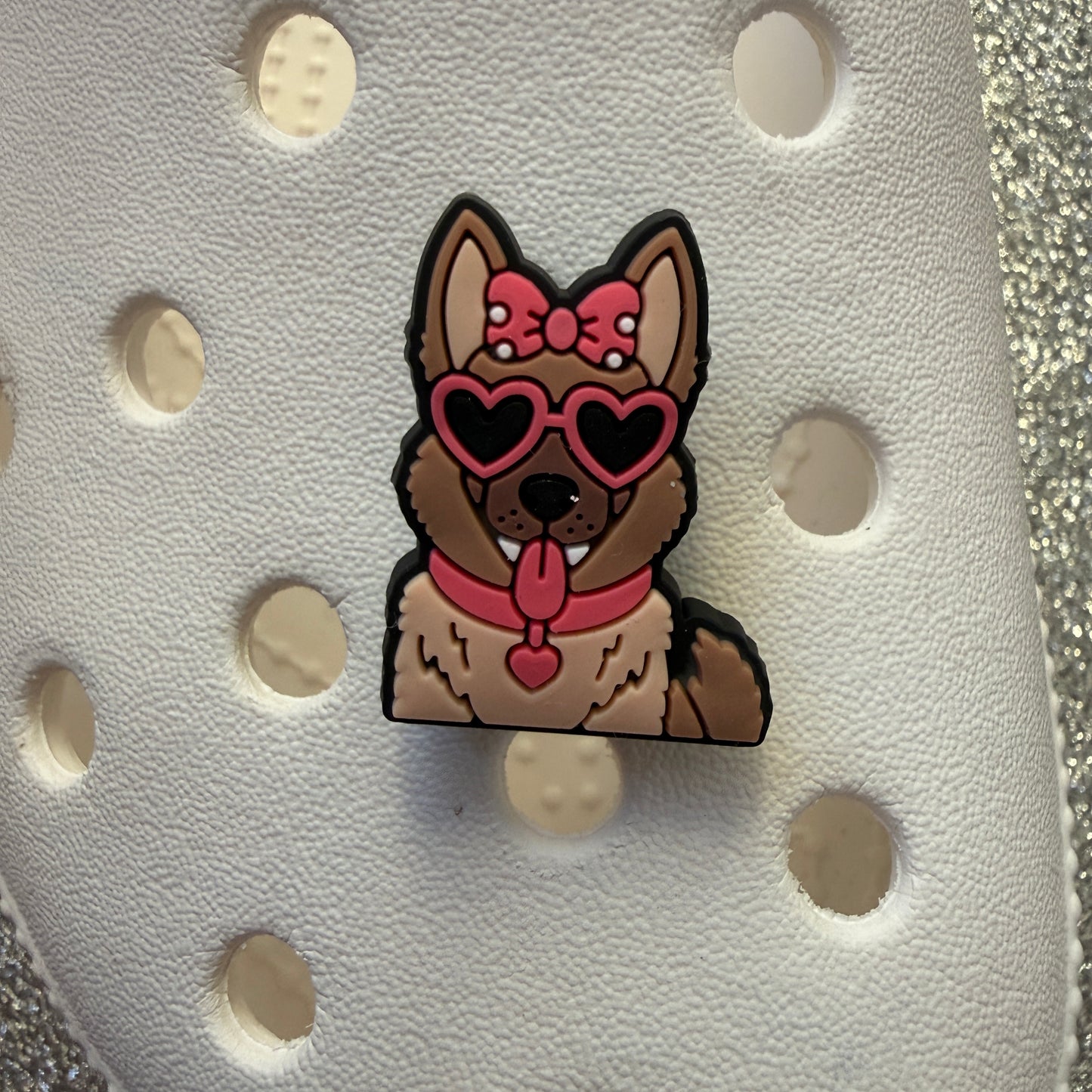 Dog breeds with heart glasses shoe charm collection