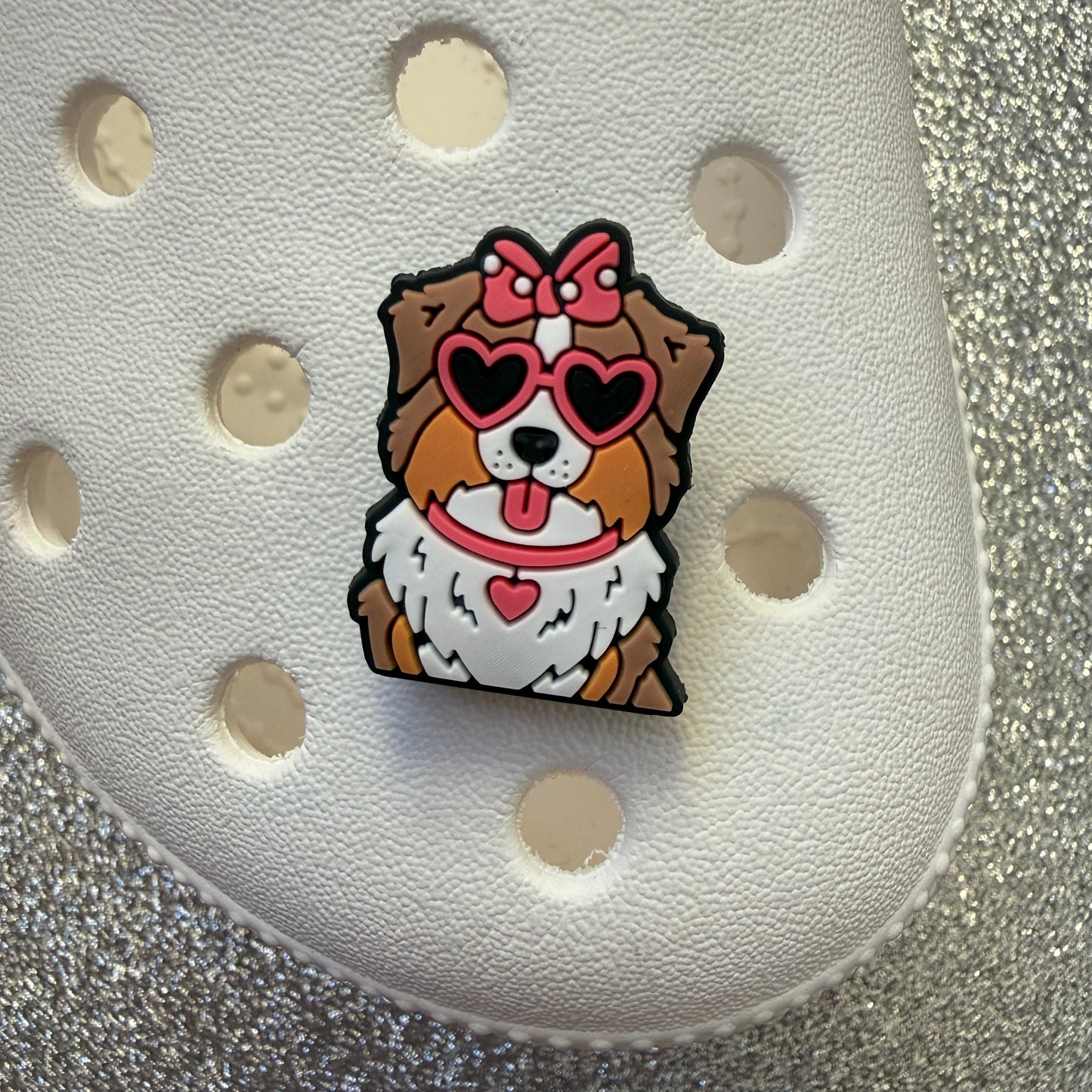 Dog breeds with heart glasses shoe charm collection