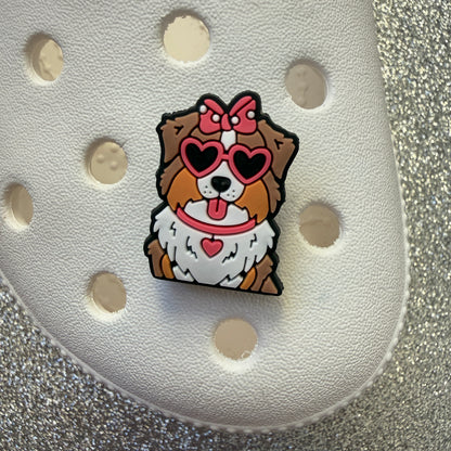 Dog breeds with heart glasses shoe charm collection