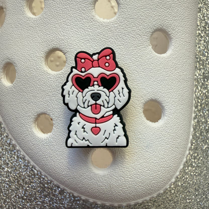 Dog breeds with heart glasses shoe charm collection