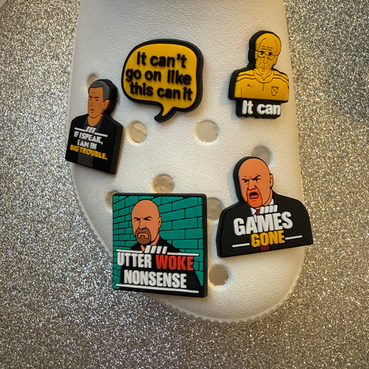 Football meme shoe charm - Utter woke nonsense, If I speak im in big trouble - Sean Dyche, Jose Mourinho, Mick McCarthy