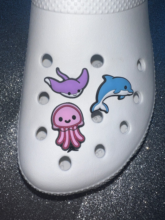 Sea creature shoe charms - dolphin jellyfish stingrey