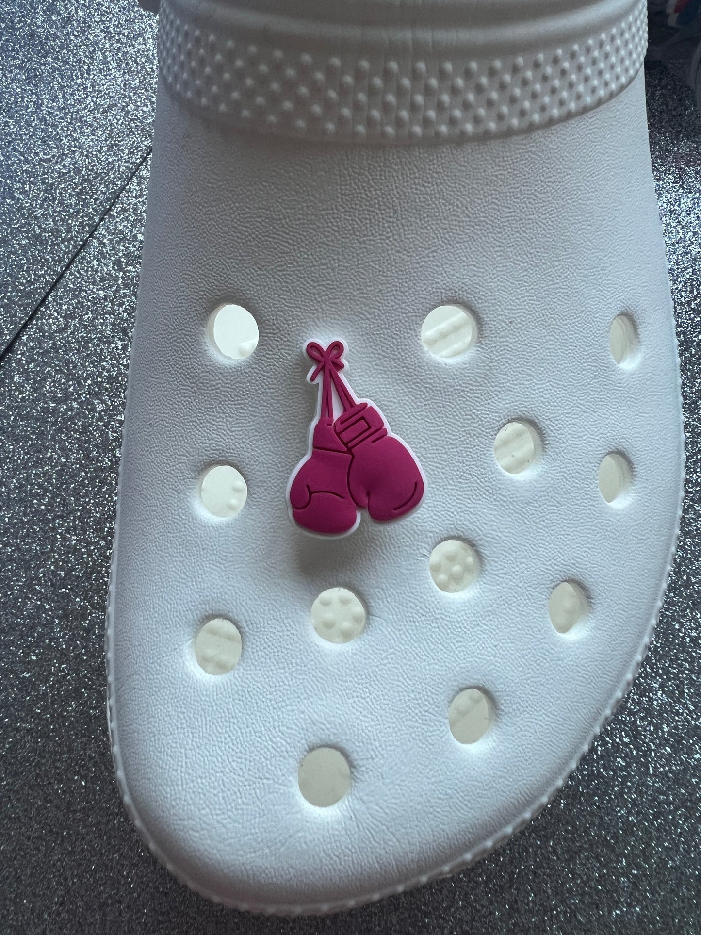 Pink boxing gloves shoe charm