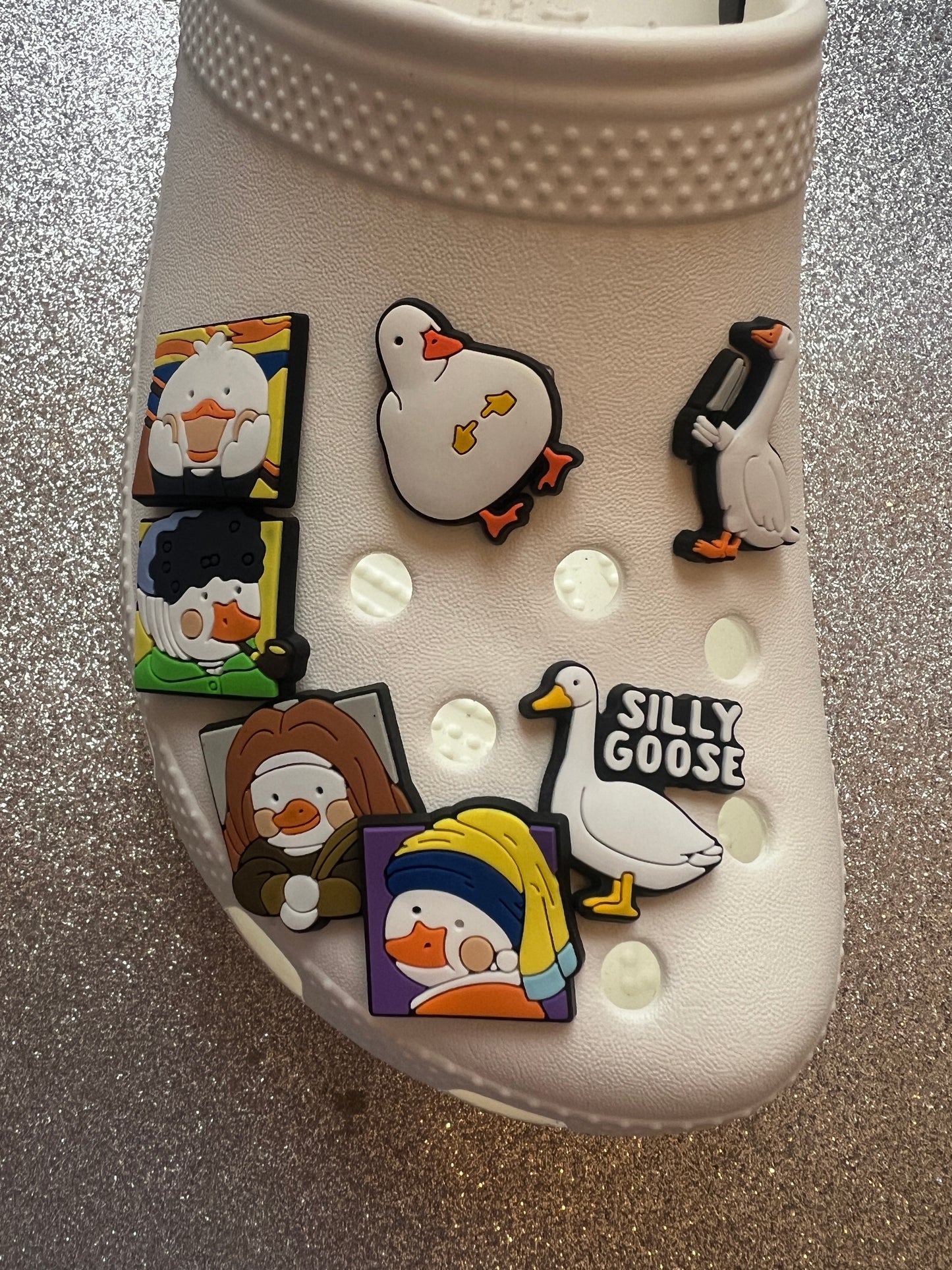 Funny goose shoe charms - silly goose, iconic artworks