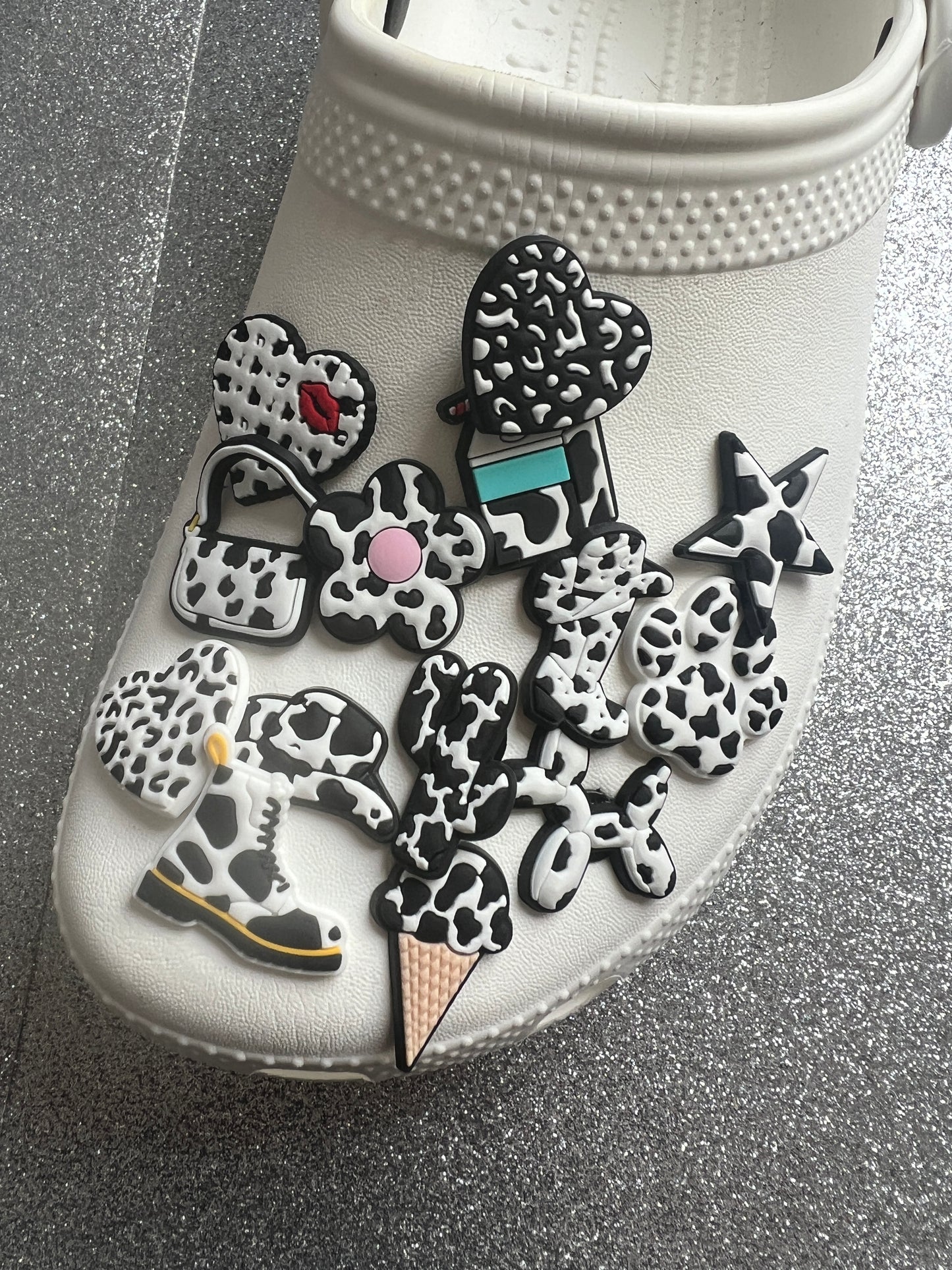 Cow print shoe charm collection